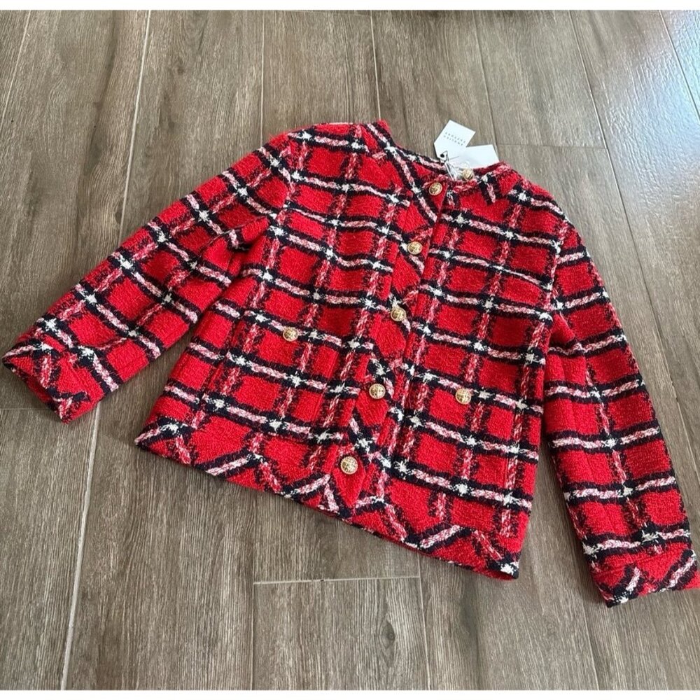 New English Factory Plaid Bouclé Jacket Oversized Women's S